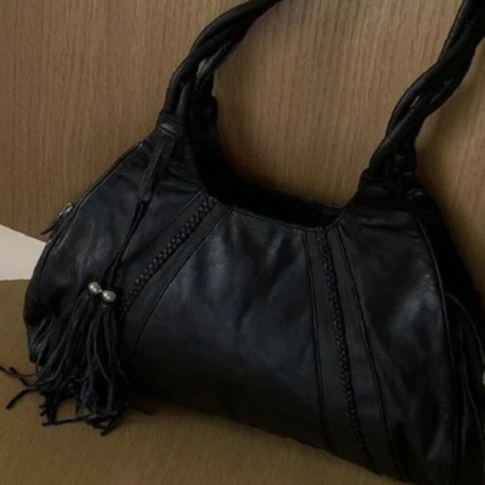 Black Slouchy Leather fashionable Shoulder Bag